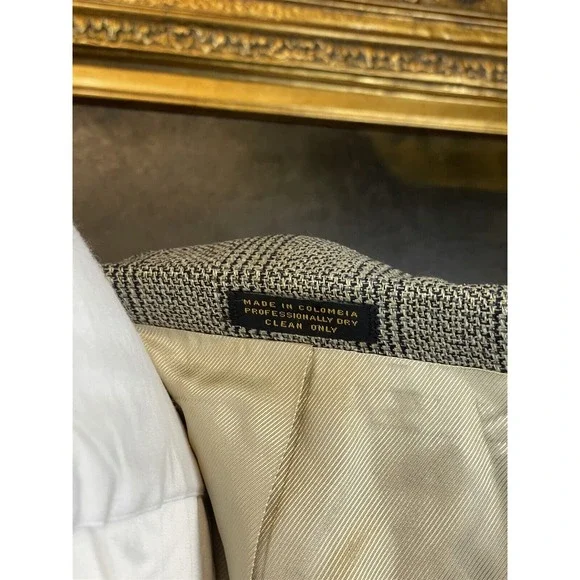 VTG Oscar De La Renta 44R Silk & Wool Tweed Black White Check 2Btn Blazer Jacket